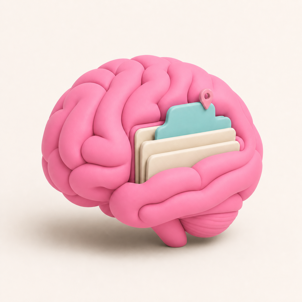 A claymorphic brain holding folders, representing business context